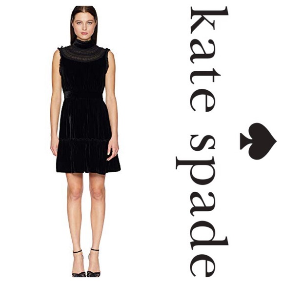New Kate Spade Sleeveless Velvet Lace-Trim Dress - Picture 4 of 8